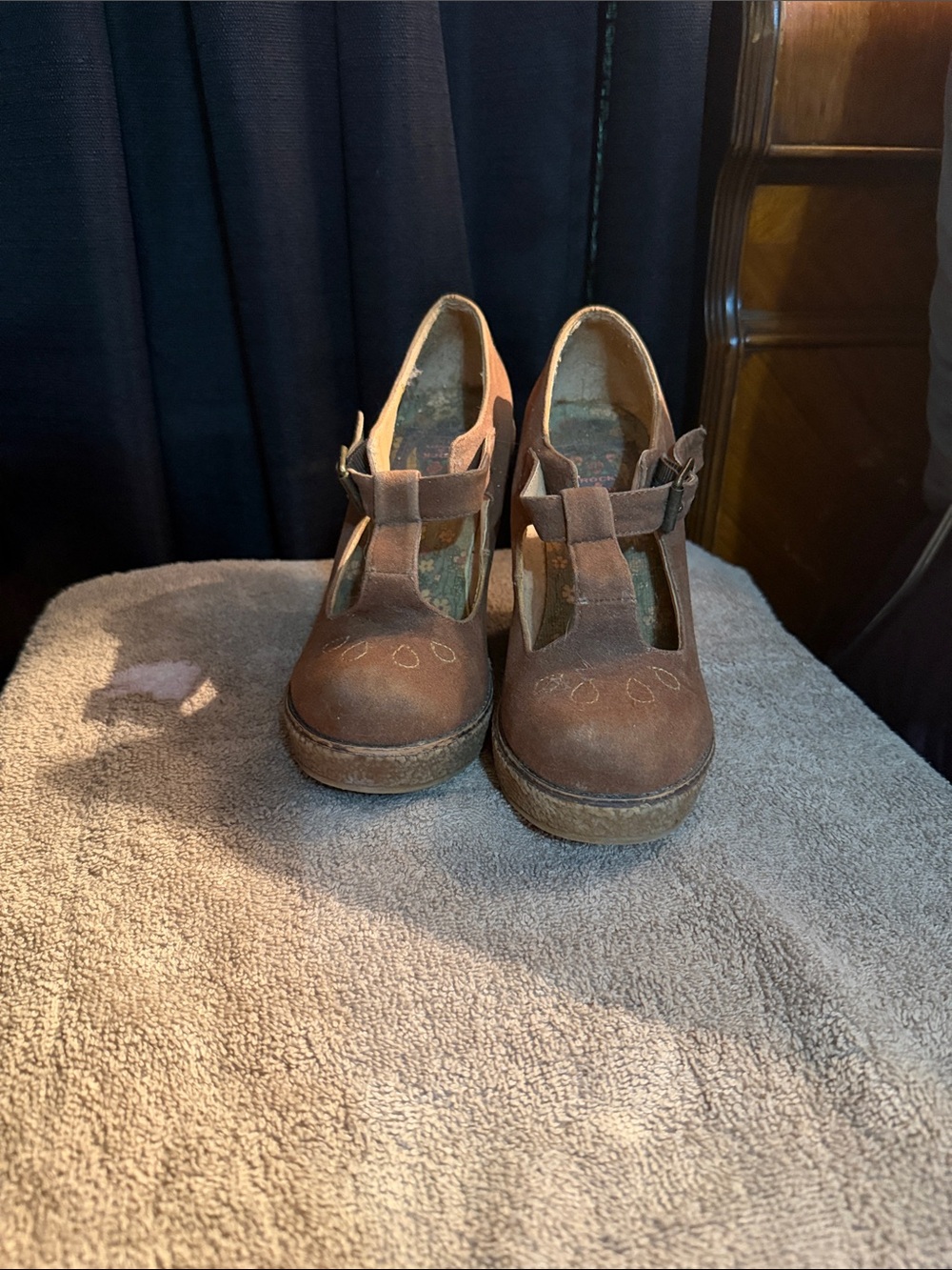 Rock & Candy Brown Suede Mary Jane Platform Heels - Picture 1 of 3